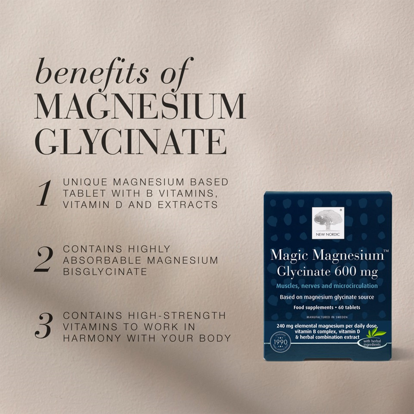 Nordic Magic Magnesium Glycinate 600mg 60 Tablets